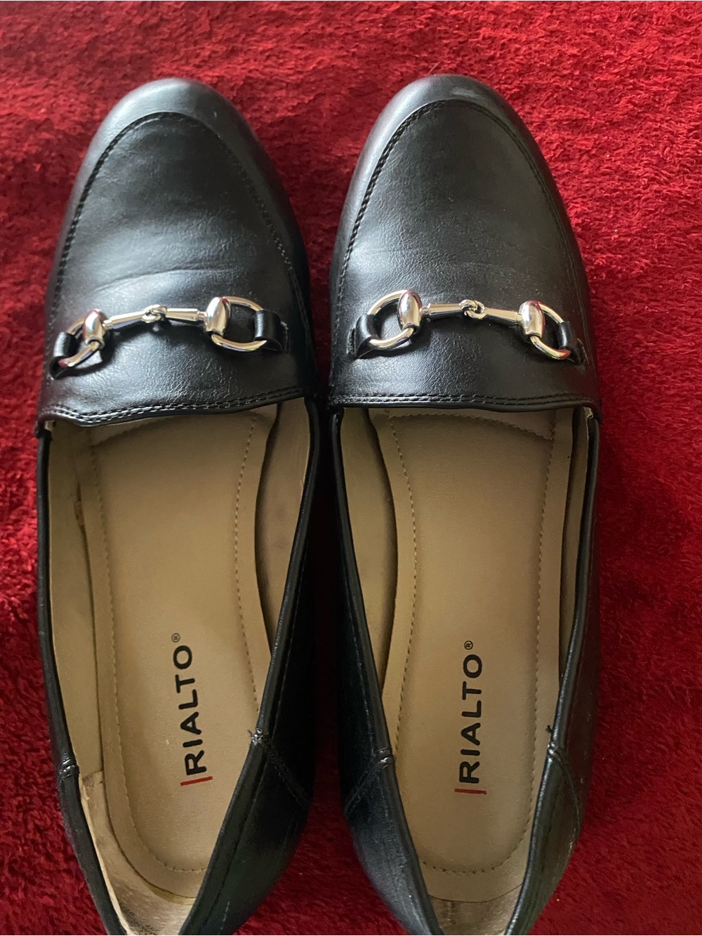 Rialto Black Leather Loafers with Silver Horsebit Accent